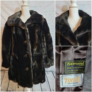 Vintage Tocci Faux Fur 1950's Style Jacket Coat Made in England Lined Brown